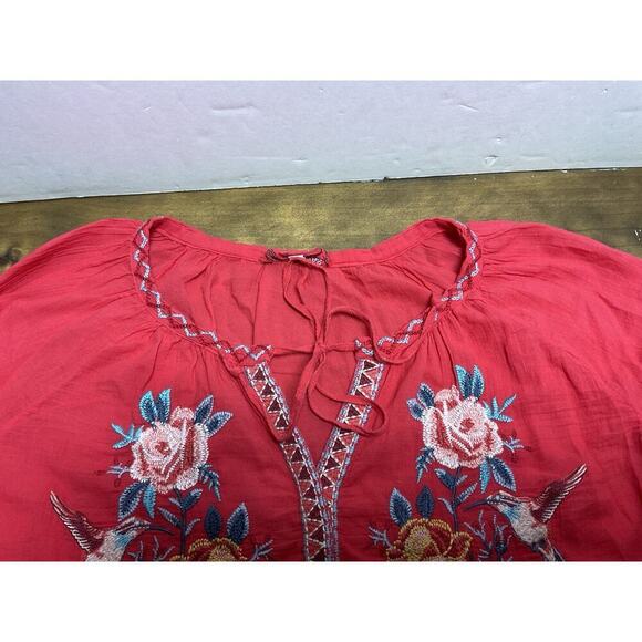 Johnny Was Workshop Medium Red Floral Embroidered V Neck Tunic Top Blouse - Picture 4 of 10